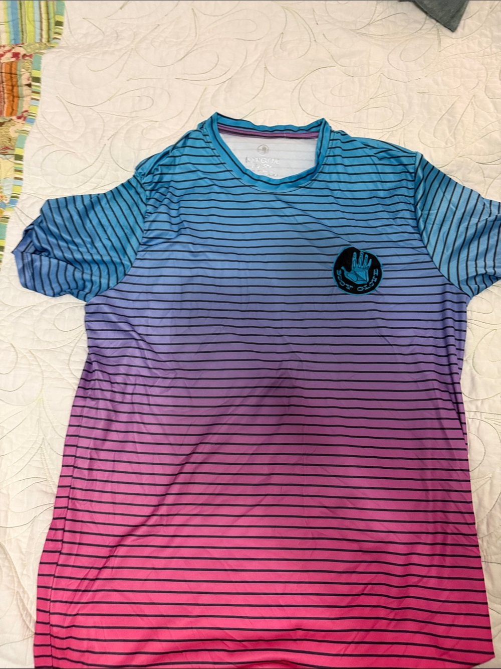 Body Glove Blue to Pink Ombre Striped Short Sleeve swim shirt
